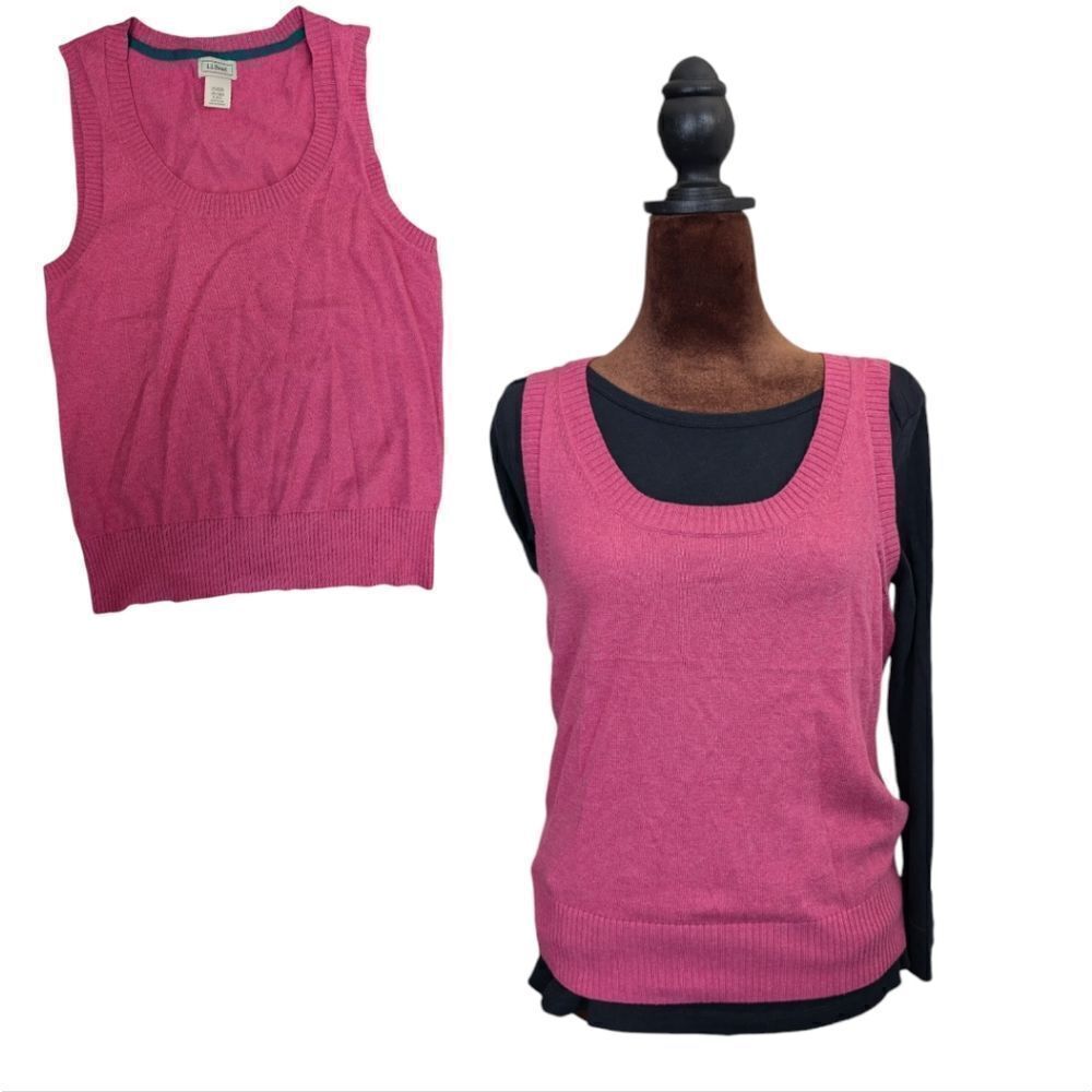 LL Bean lilac pink cashmere cotton blend sweater vest top scoop neck size XS